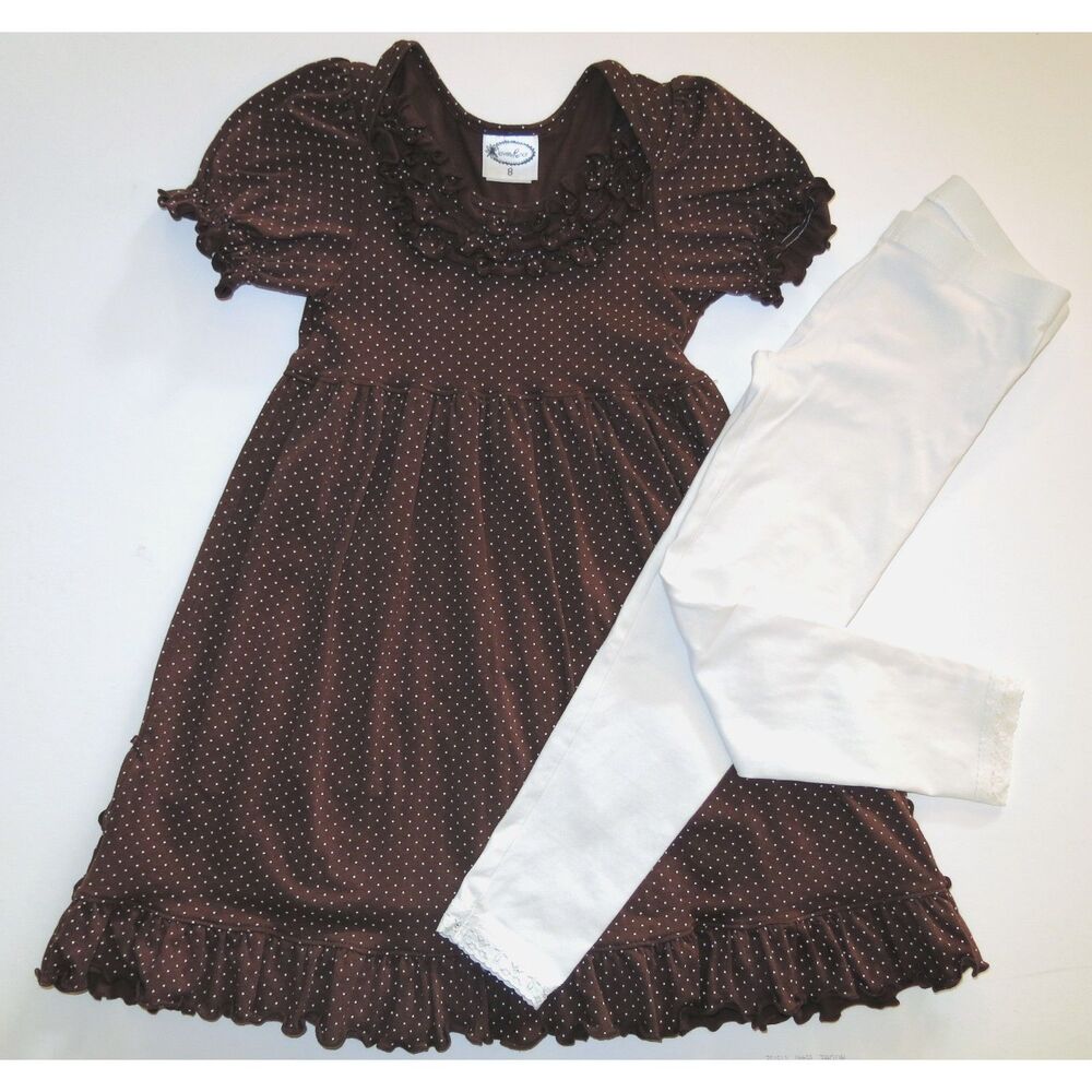 Loves Me Not Brown polka dot bustle knit lap dress TCP cream lace leggings 7 8